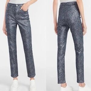 EXPRESS Slim Super High-Rise metallic blue grey Wax Jeans